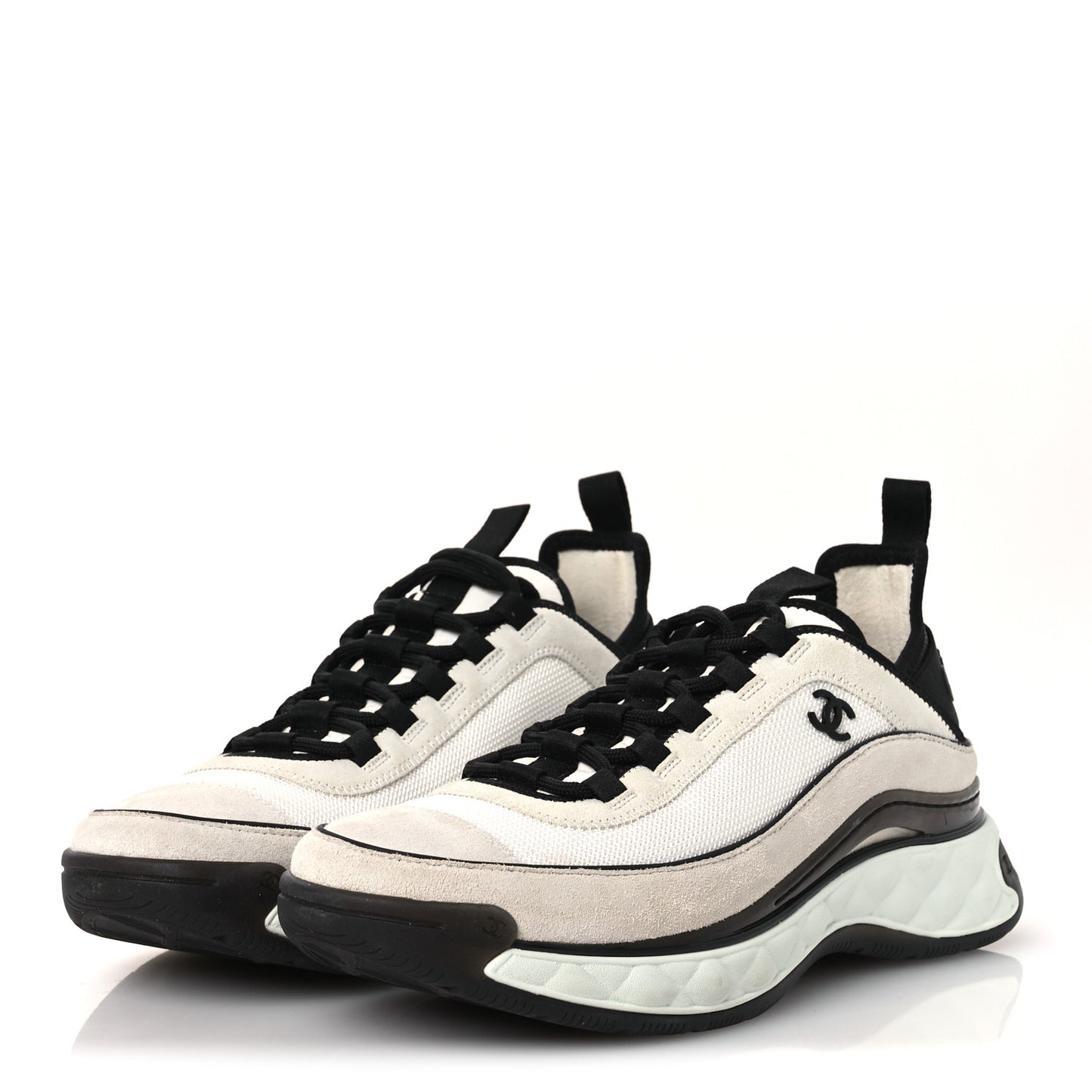 Fabric Suede Calfskin CC Sneakers 41 White Light Grey