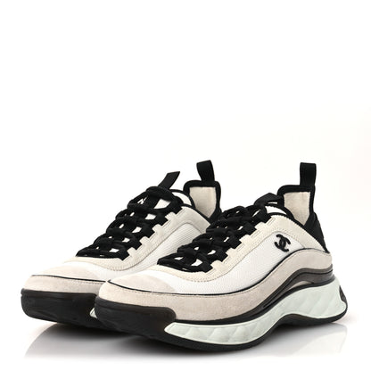 Chanel Fabric Suede Calfskin CC Sneakers 41 White Light Grey 4 of 11