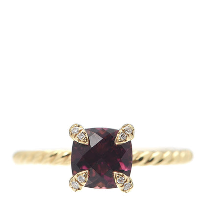 David Yurman 18K Yellow Gold Diamond Pink Tourmaline 7mm Chatelaine Ring 56 7.75 1 of 5