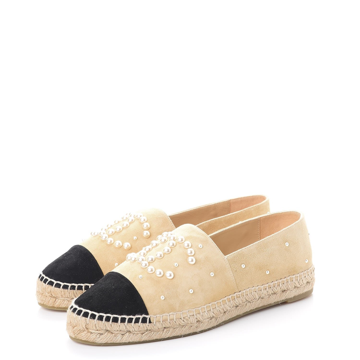 Chanel Suede Pearl CC Espadrilles 40 Beige Black 3 of 11