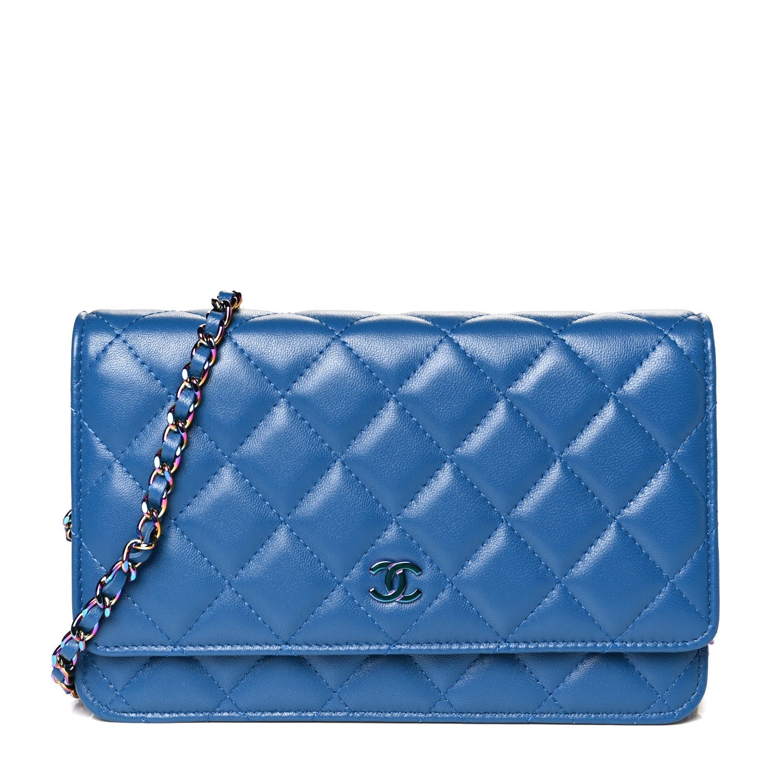 Chanel Lambskin Quilted Wallet On Chain WOC Dark Blue Pink 1 of 12