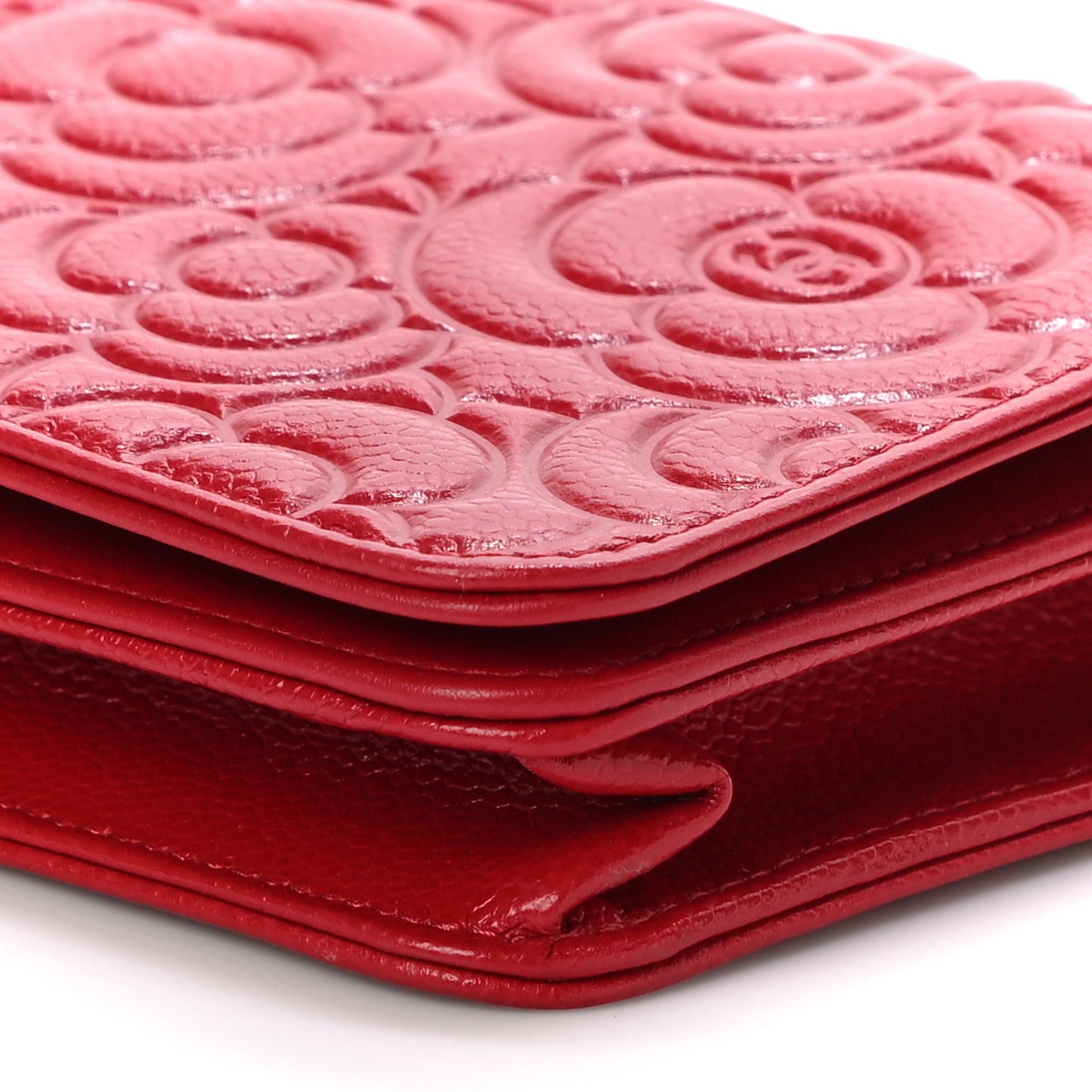 Caviar Camellia Embossed Wallet On Chain WOC Red