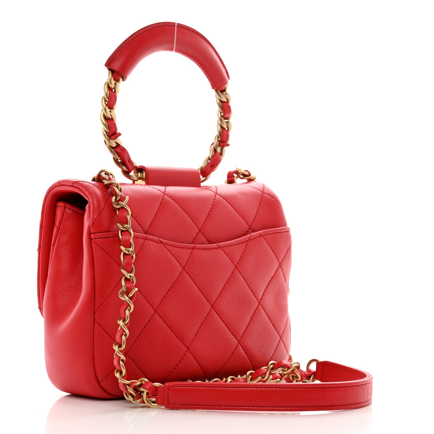Chanel Lambskin Quilted Small In The Loop Handle Flap Bag Red 3 of 11