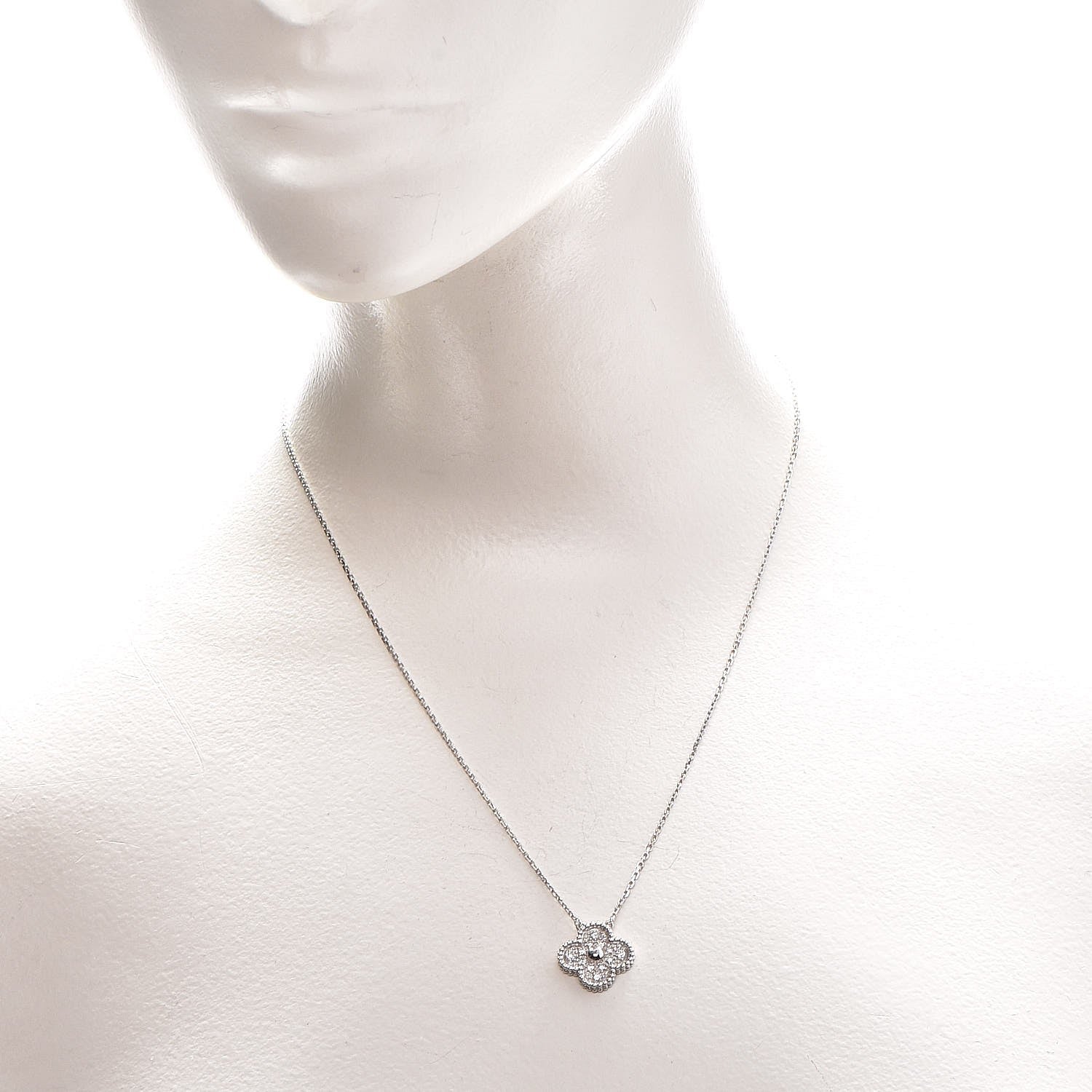 Van Cleef & Arpels 18K White Gold Diamond Vintage Alhambra Pendant Necklace 2 of 7