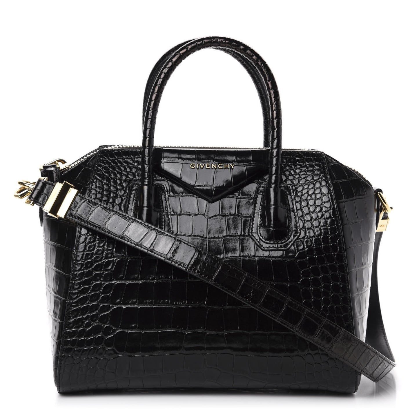 Calfskin Crocodile Embossed Small Antigona Black