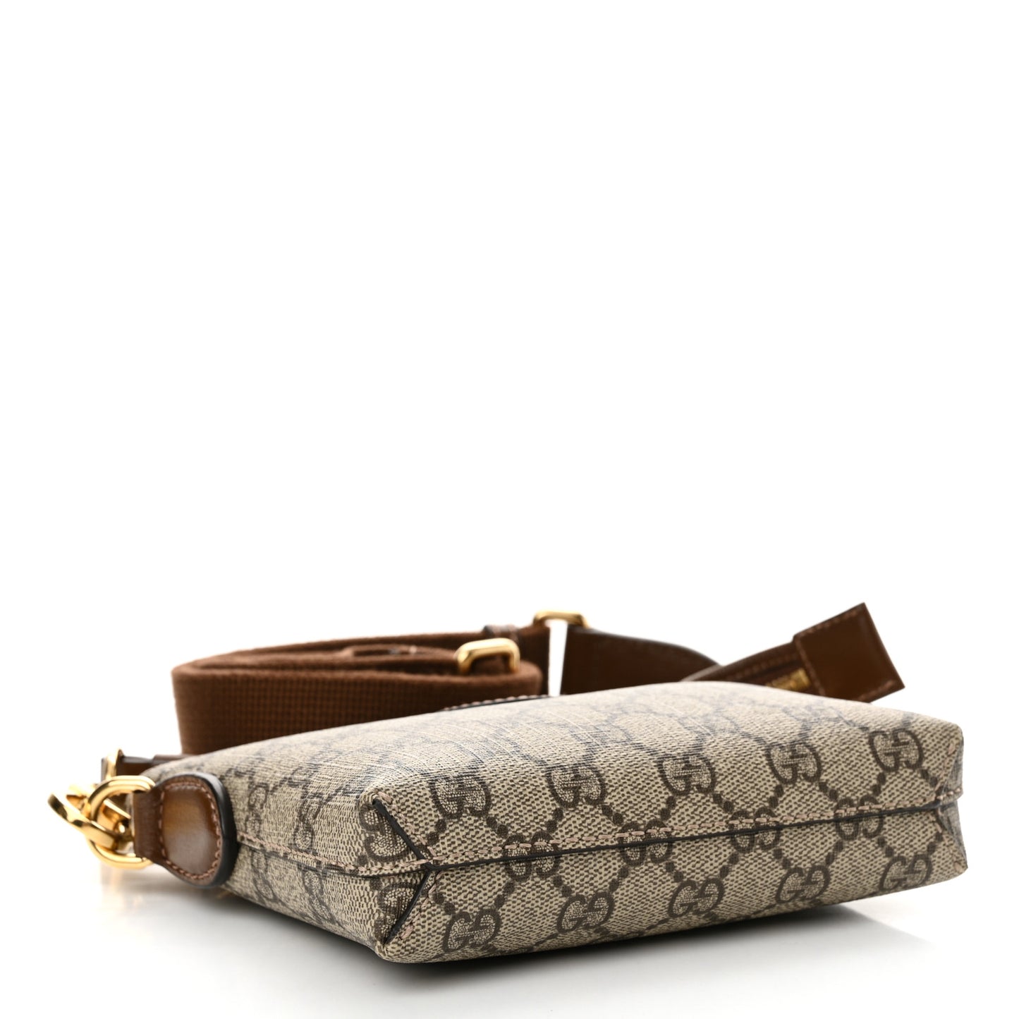 GG Supreme Monogram Azalea Calfskin Small Retro Interlocking G Wristlet Messenger Bag Beige Ebony Brown Sugar