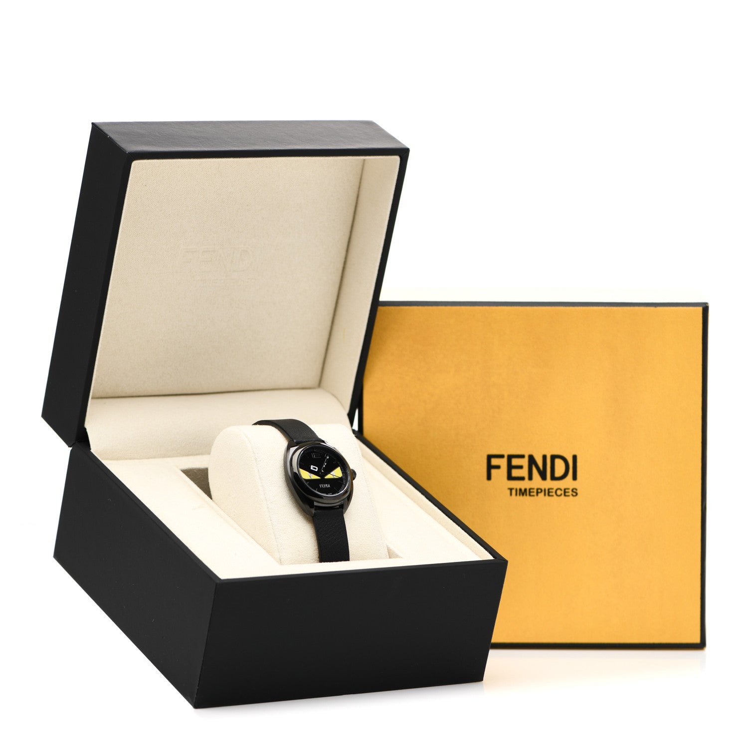 Fendi Stainless Steel Calfskin Diamond 26mm Momento Bugs Quartz Watch Black 5 of 5