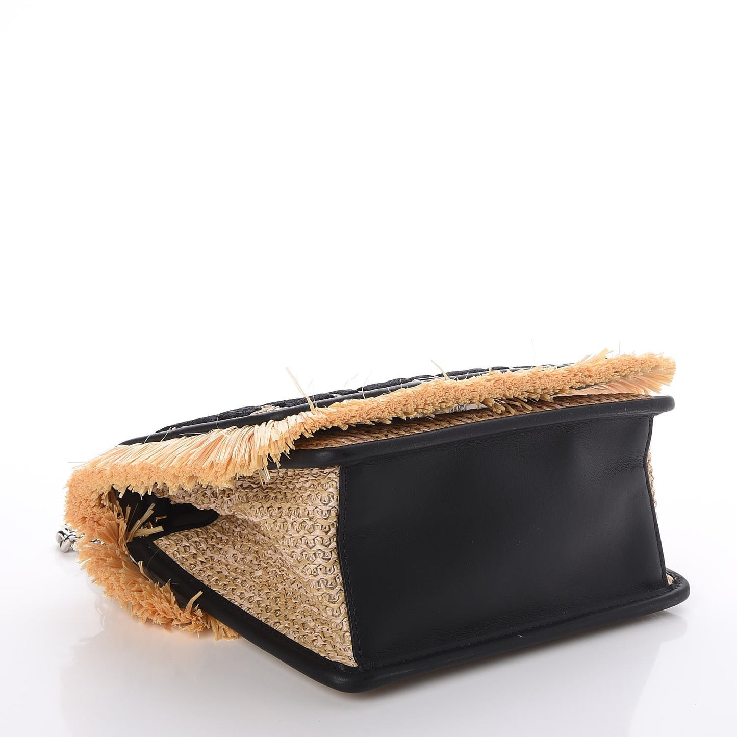 Raffia Vitello Century F is Fendi FF Embroidered Fringe Small Kan I Shoulder Bag Natural Black