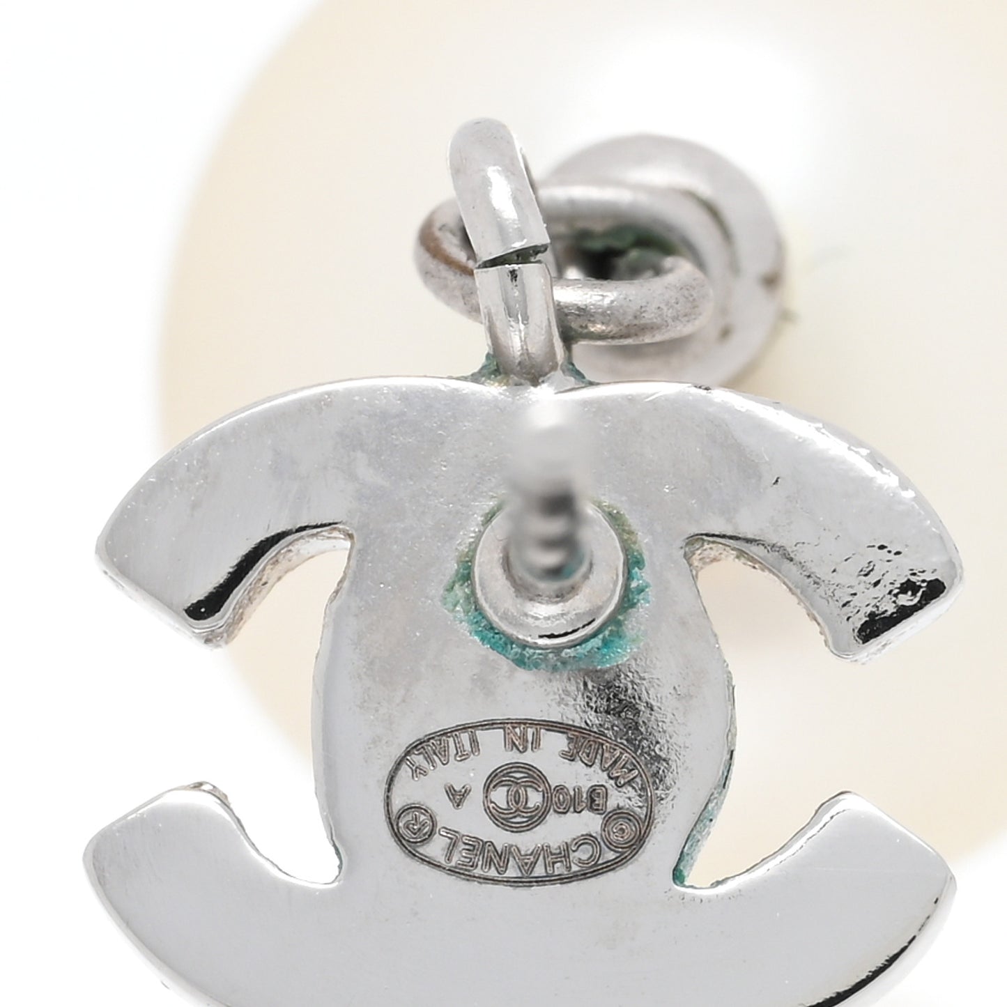 Crystal Pearl CC Drop Earrings Silver Pearly White