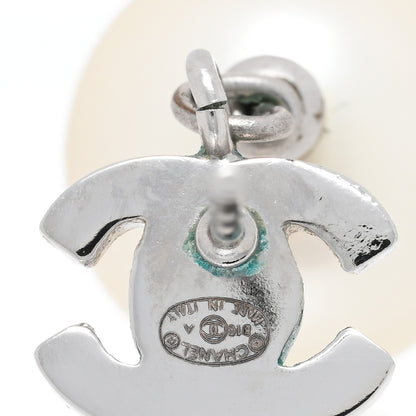 Chanel Crystal Pearl CC Drop Earrings Silver Pearly White 4 of 4