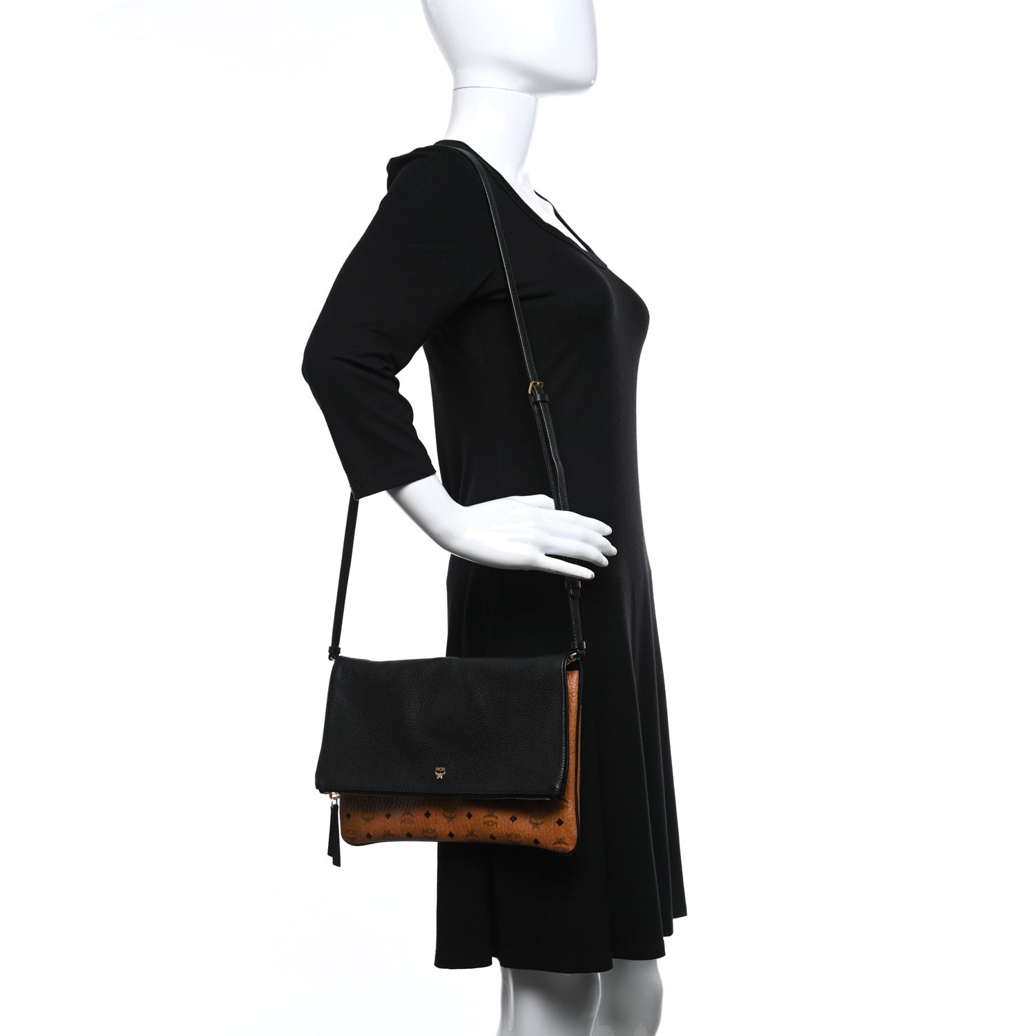 MCM Visetos Corina Foldover Crossbody Bag Cognac Black 2 of 8