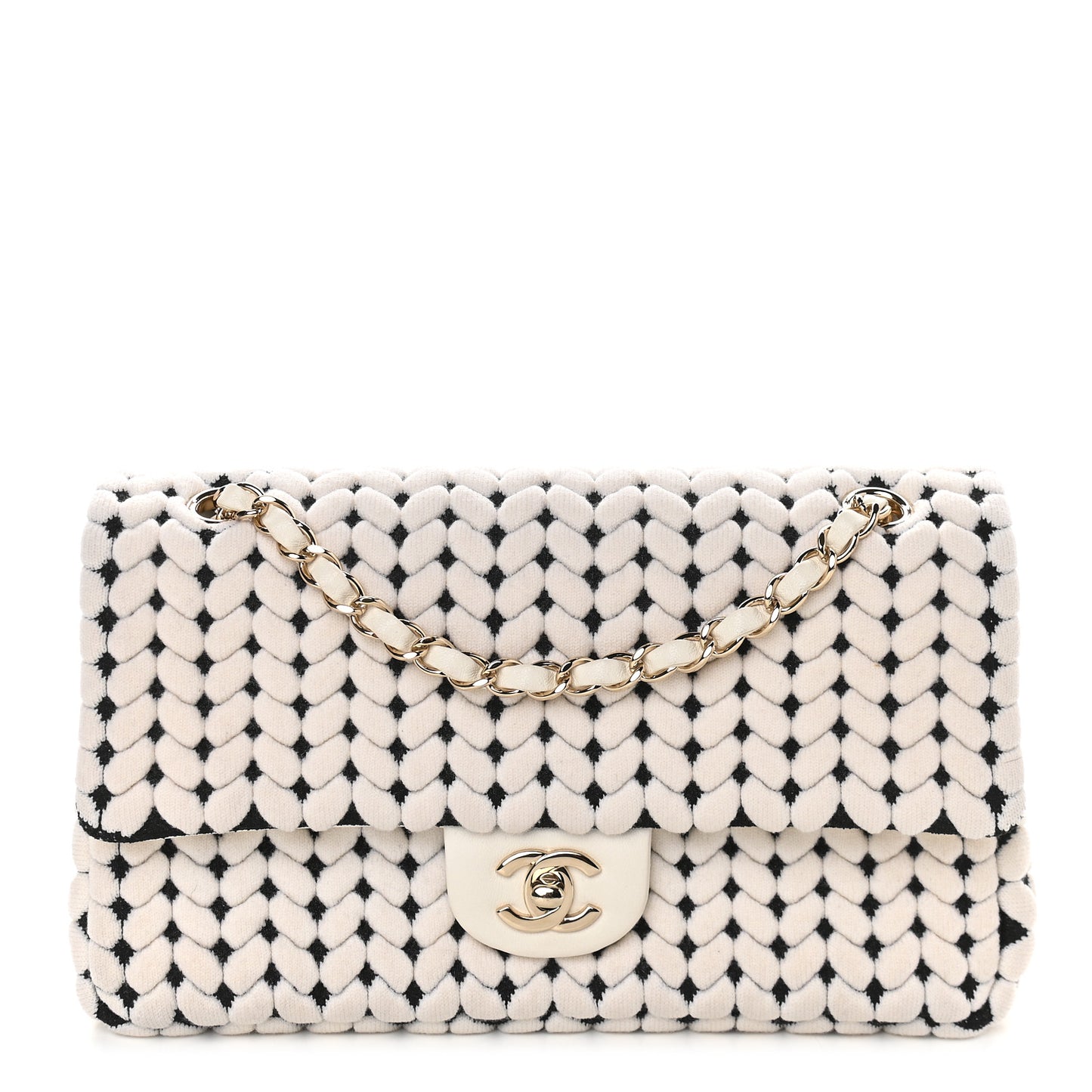 Calfskin Wool Woven Flap White Black