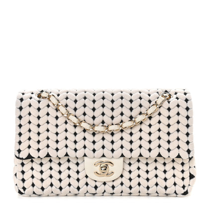 Chanel Calfskin Wool Woven Flap White Black 1 of 8