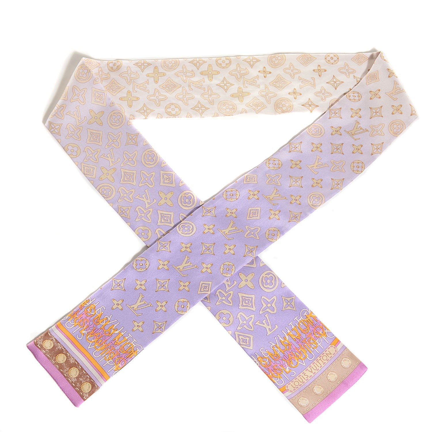 Louis Vuitton Silk Monogram Map Bandeau Lilac Mango 1 of 5