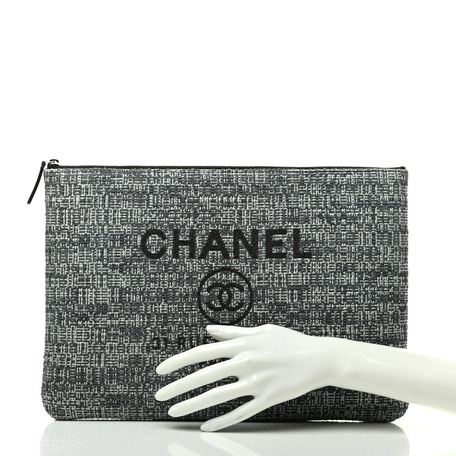 Chanel Canvas Medium Deauville Cosmetic Pouch Grey 2 of 7