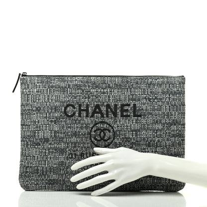 Chanel Canvas Medium Deauville Cosmetic Pouch Grey 2 of 7