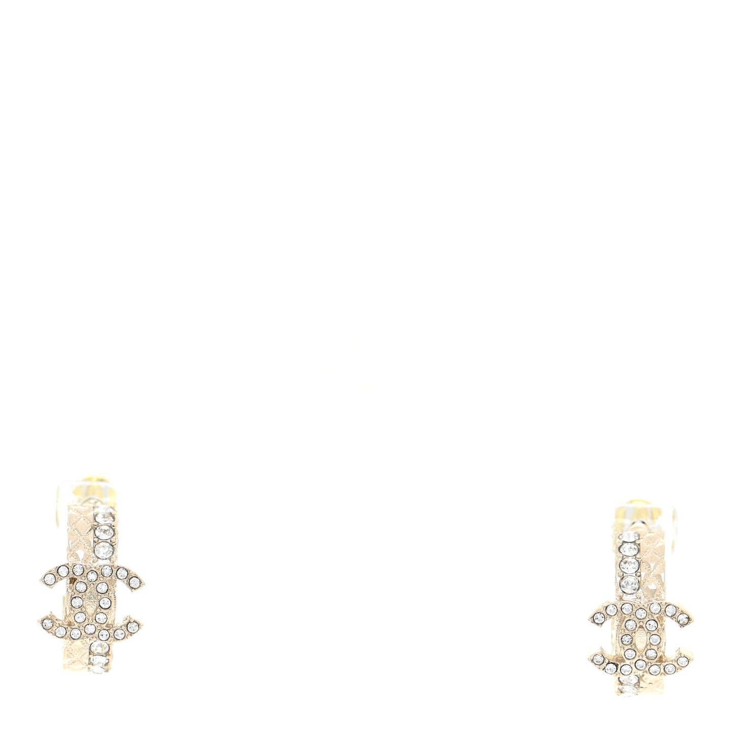 Metal Crystal Quilted CC Hoop Earrings Gold