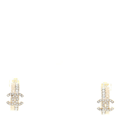 Chanel Metal Crystal Quilted CC Hoop Earrings Gold 1 of 6