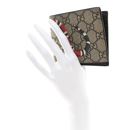 Gucci GG Supreme Monogram Selleria Calfskin Kingsnake Nice Bi-Fold Wallet Beige Ebony Multicolor Black 2 of 8
