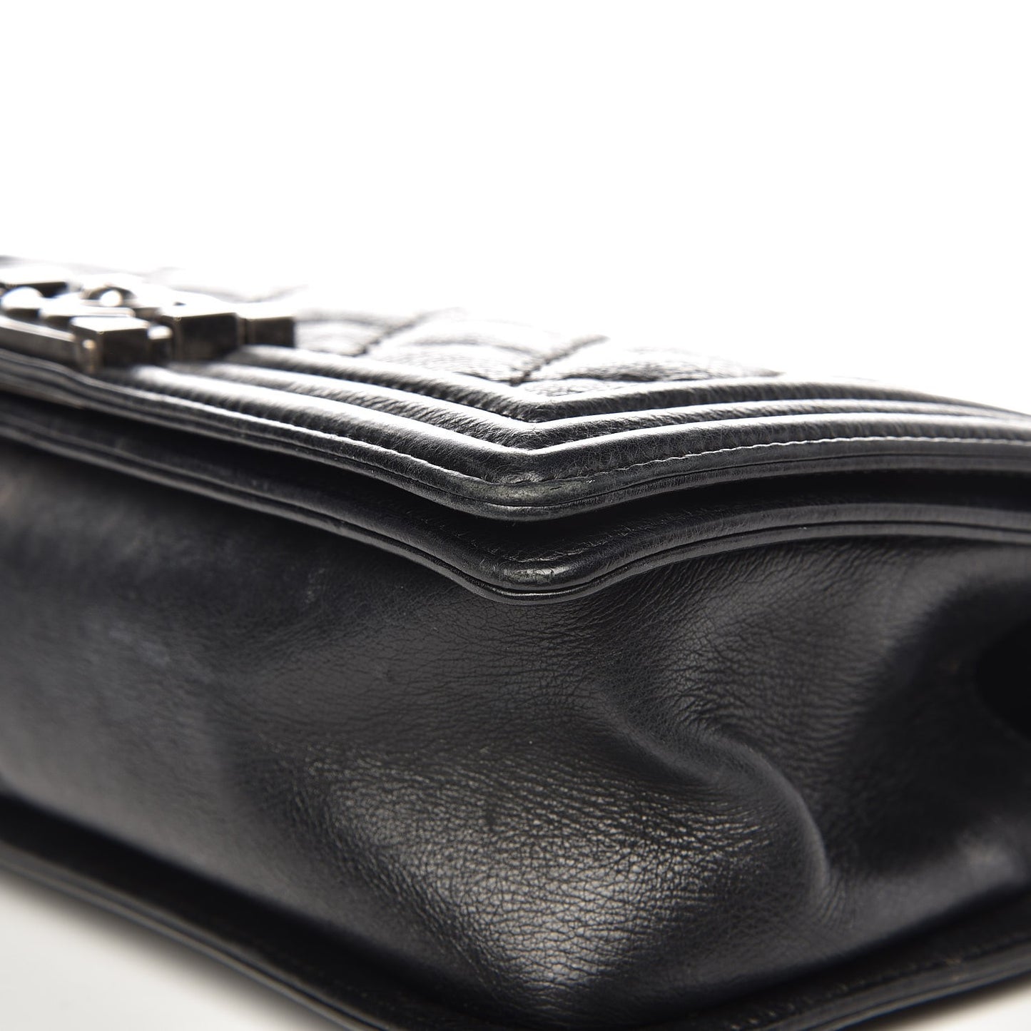 Calfskin Double Stitch Medium Boy Flap Black