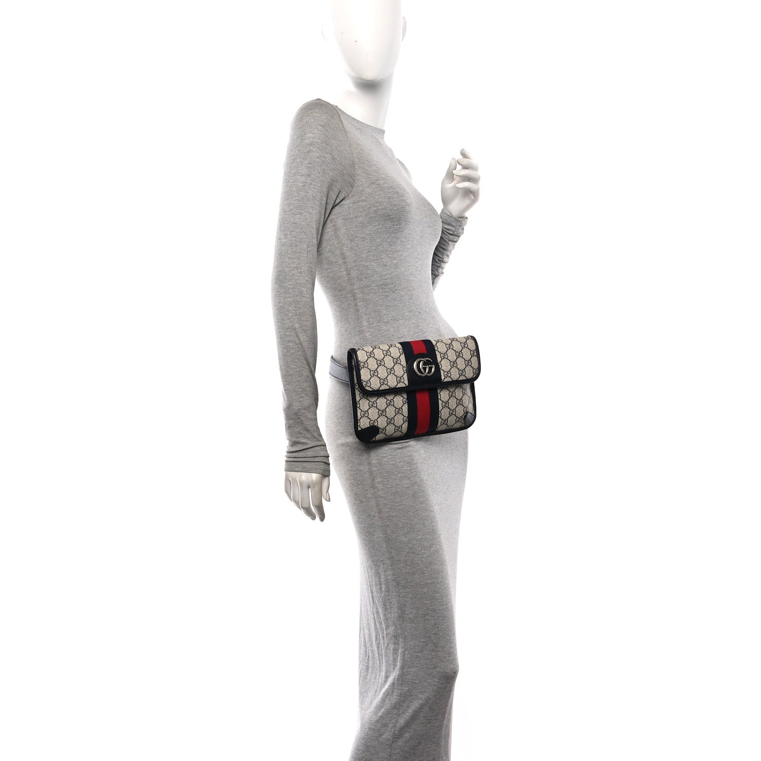 Gucci GG Supreme Monogram Web Small Ophidia Belt Bag 95 38 Beige Navy 2 of 10