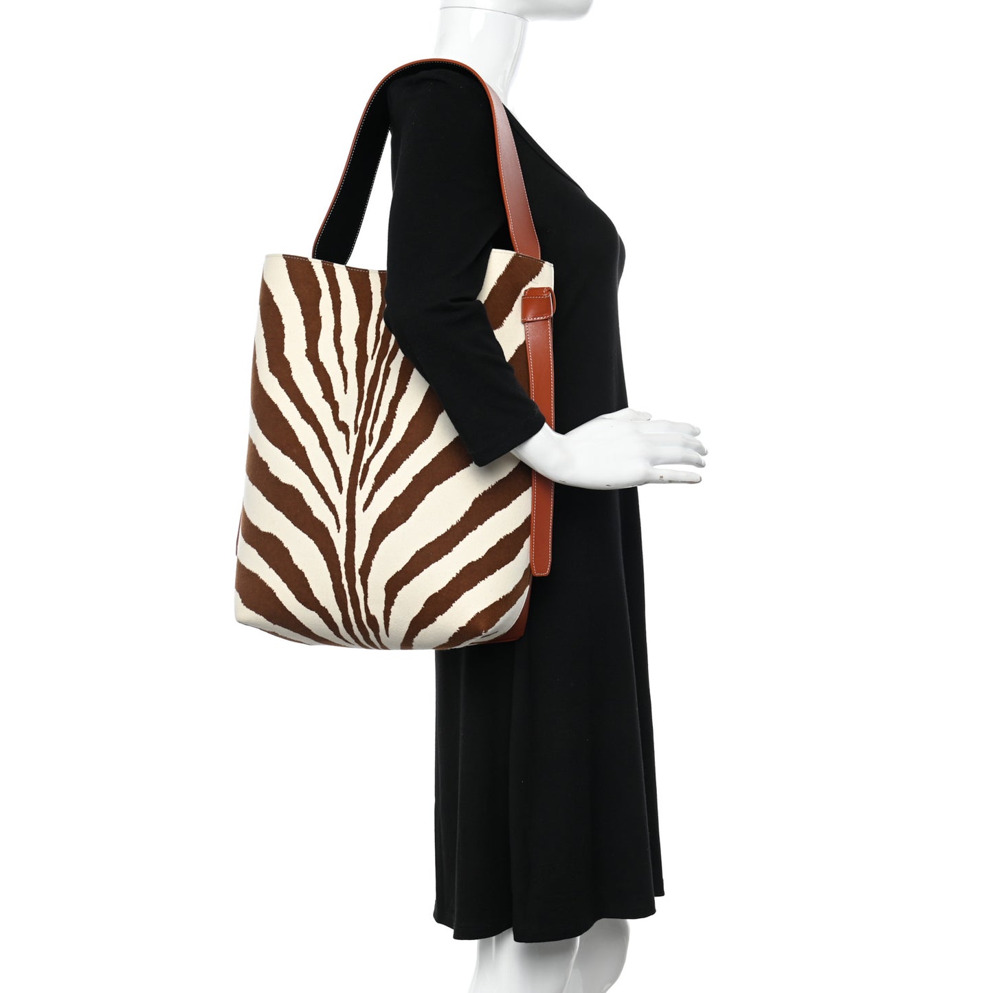 Shiny Smooth Calfskin Felt Zebra Printed Calf Hair Small Twisted Cabas Chalk Brick