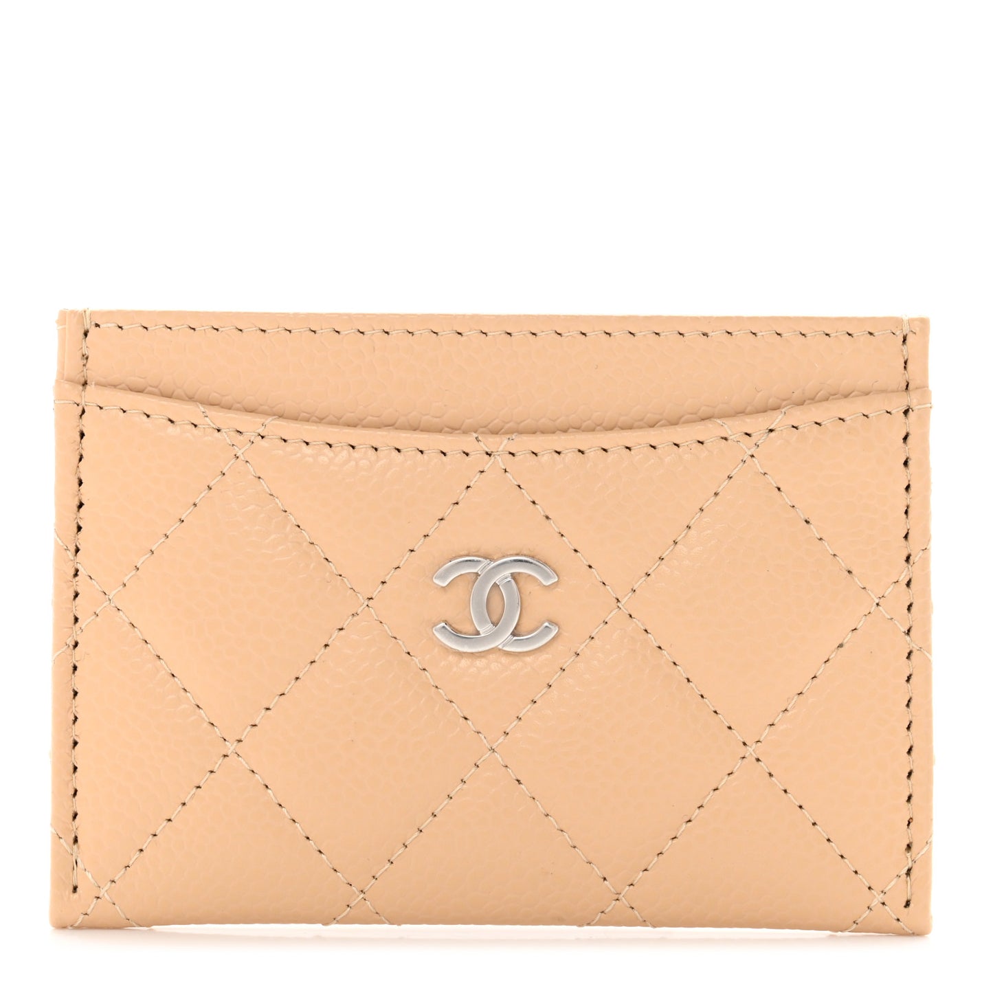 Caviar Quilted Card Holder Beige