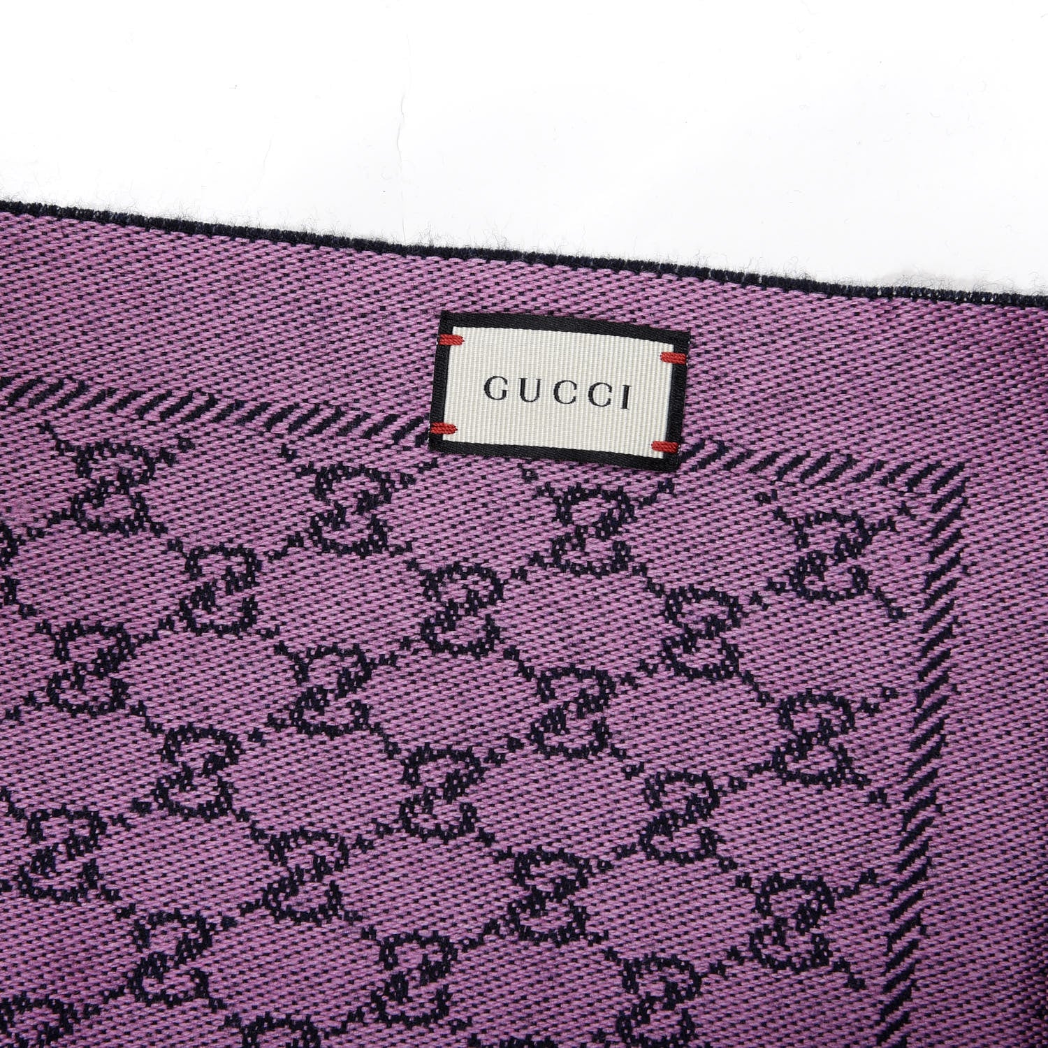 Gucci Wool GG Monogram Reversible New Sten Fringe Scarf Midnight Blue Pink 3 of 4