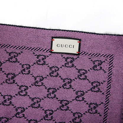 Gucci Wool GG Monogram Reversible New Sten Fringe Scarf Midnight Blue Pink 3 of 4