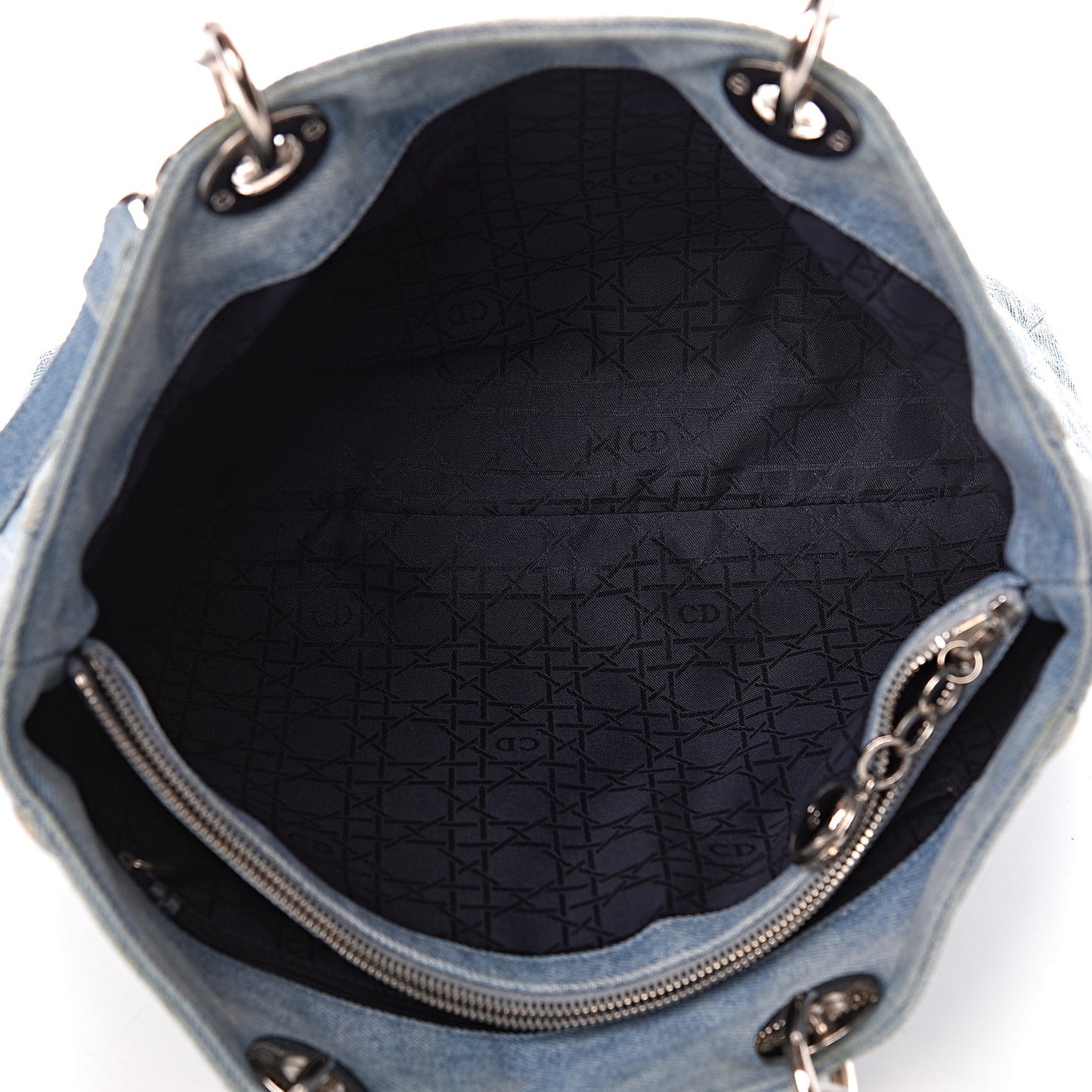 Denim Cannage Large Lady Dior Tote Blue