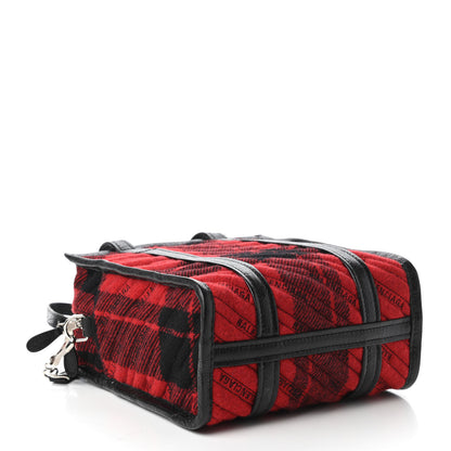 Balenciaga Wool Cuir Arena Plaid Diagonal Allover Logo Matelasse XS Bazar Shopper Tote Red Black 4 of 9