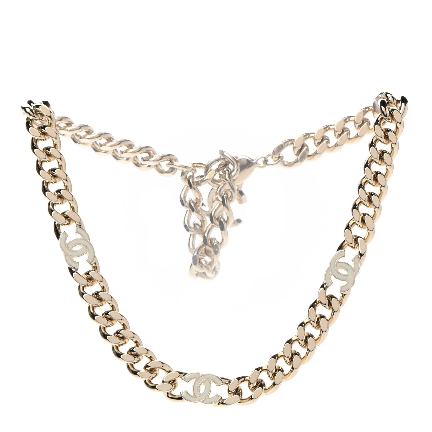 Metal Enamel Chain CC Choker Gold White