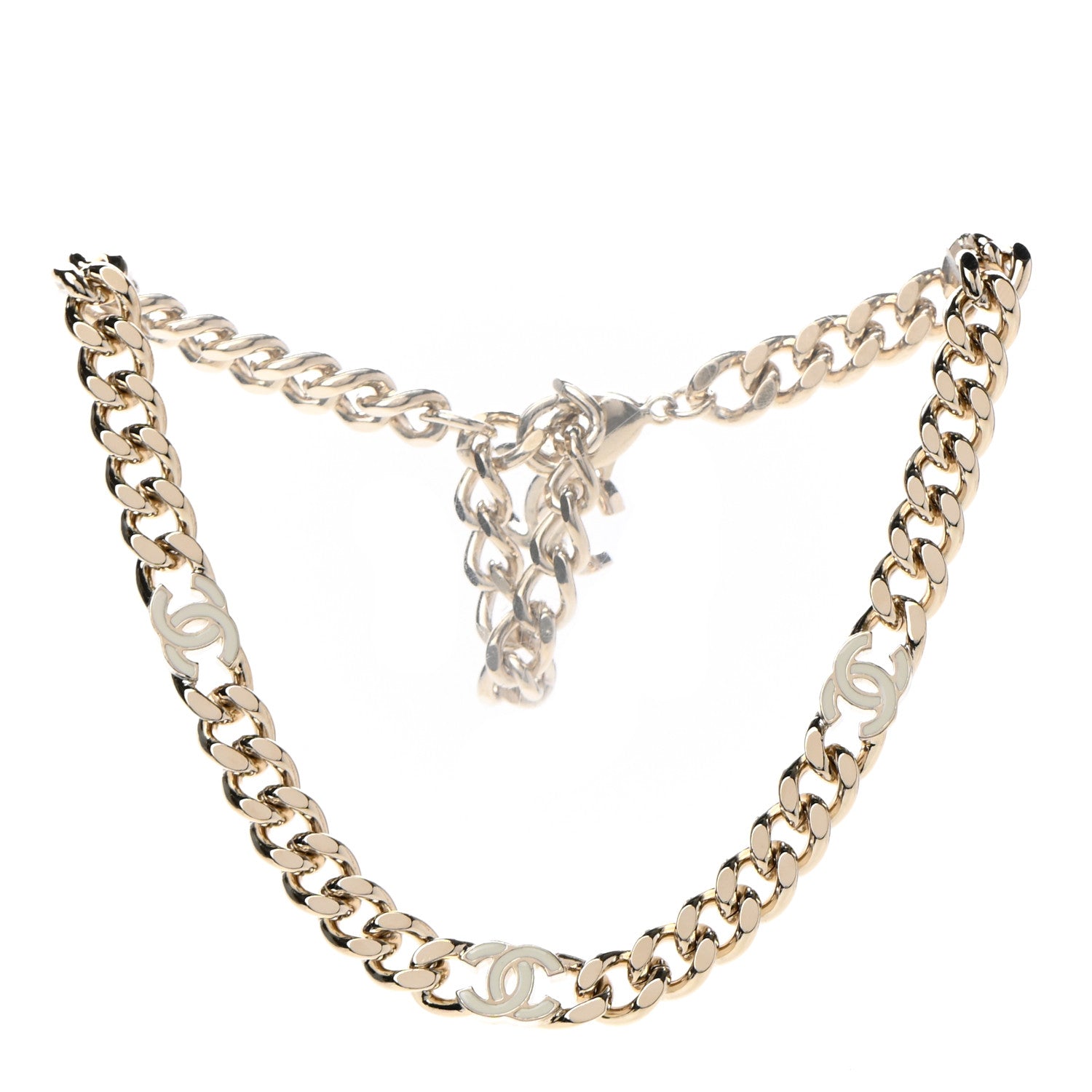 Chanel Metal Enamel Chain CC Choker Gold White 3 of 7
