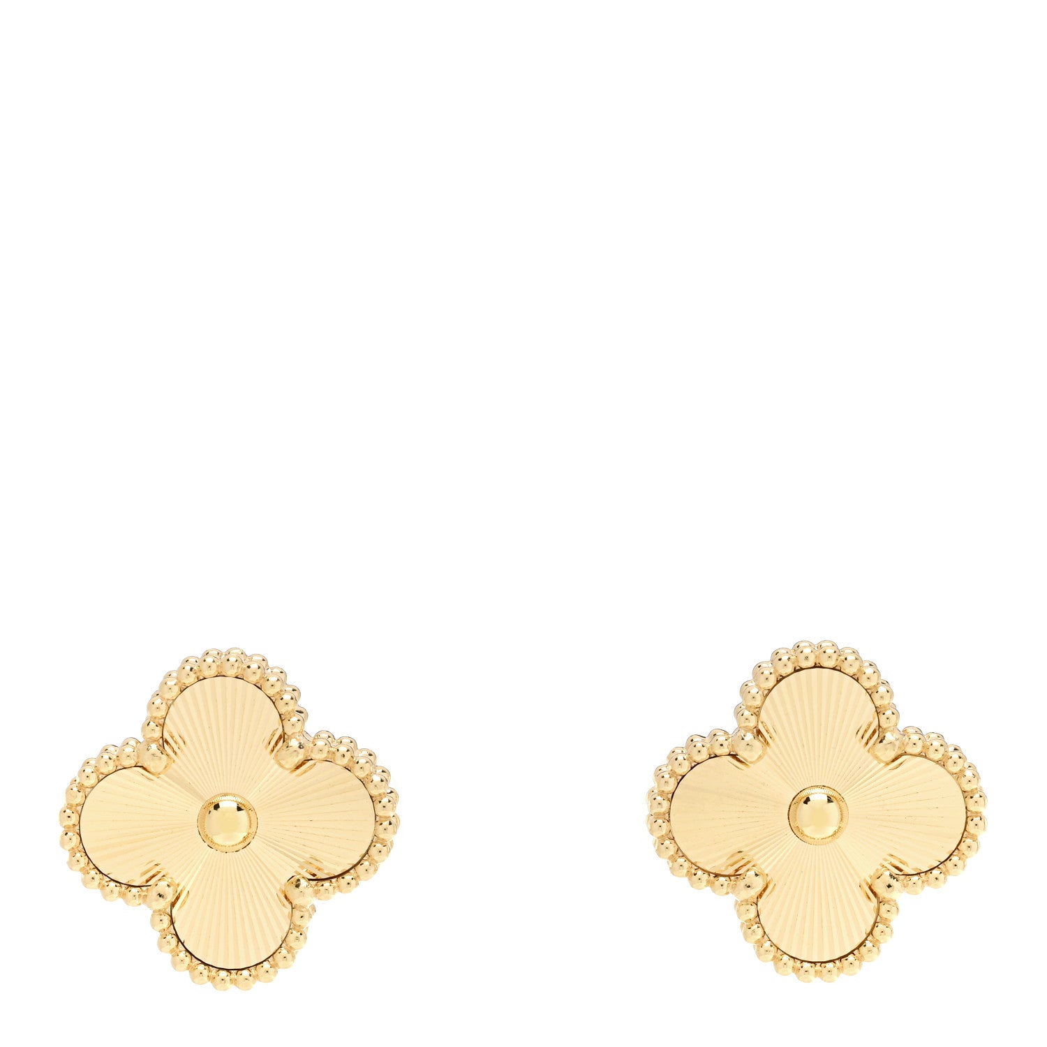 Van Cleef & Arpels 18K Yellow Gold Guilloche Vintage Alhambra Earrings 1 of 5
