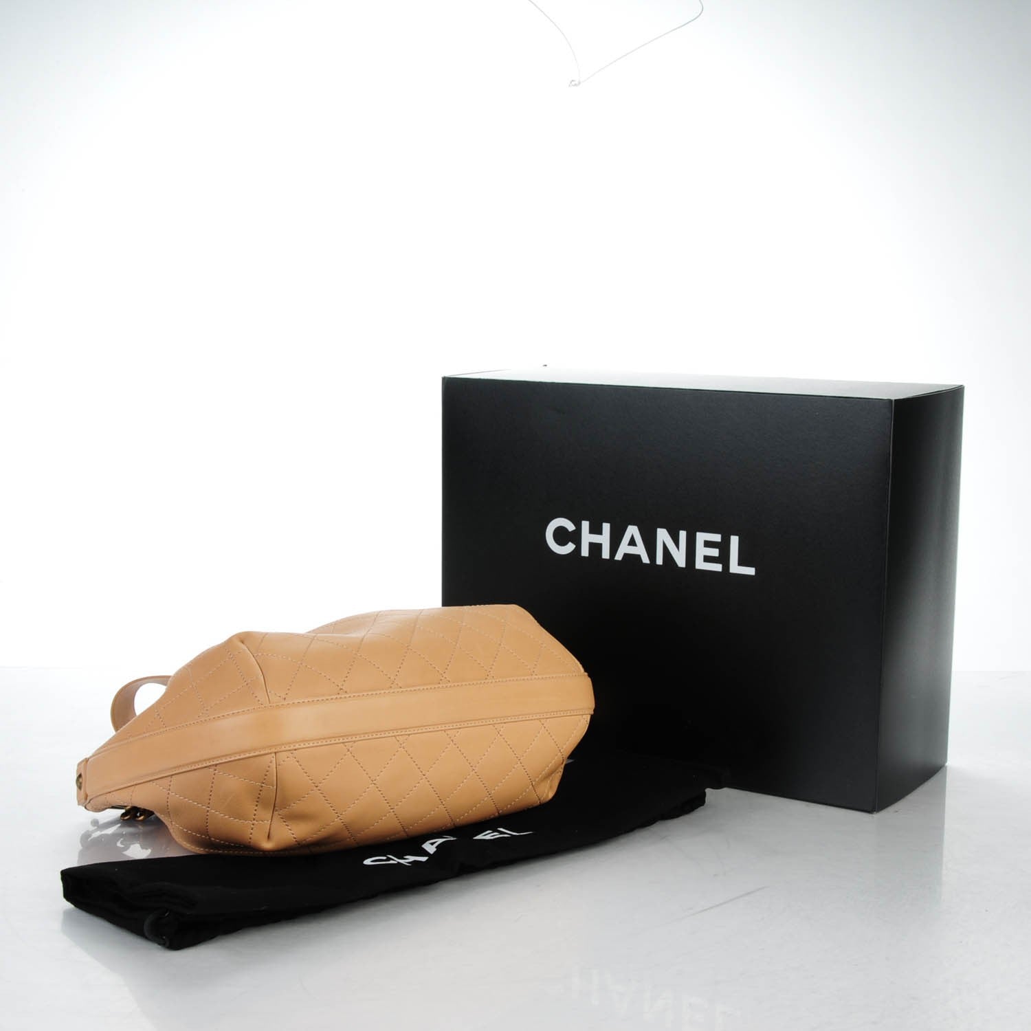 Chanel Calfskin Stitched Medium Drawstring CC Bag Beige 4 of 7