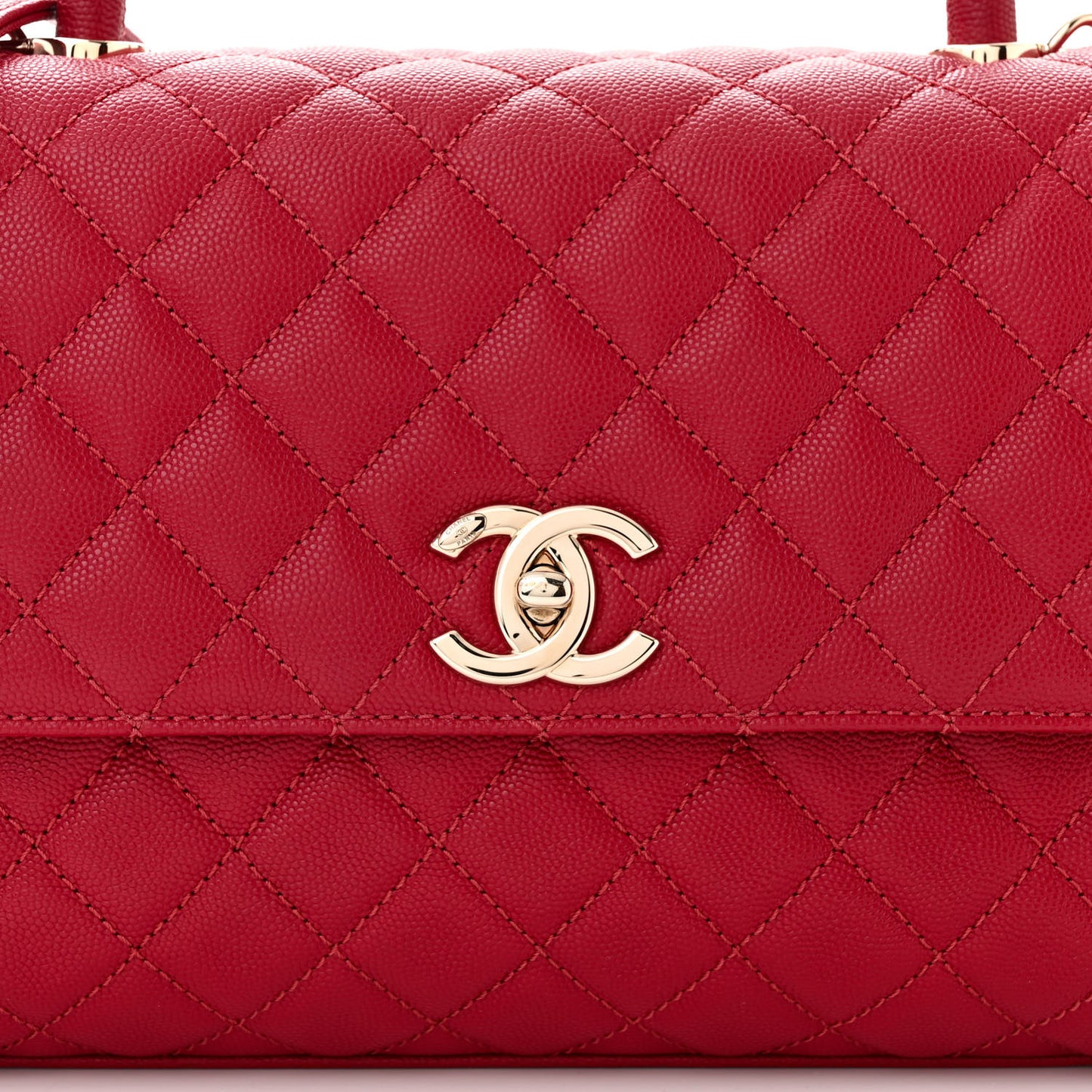Caviar Quilted Small Coco Handle Flap Red
