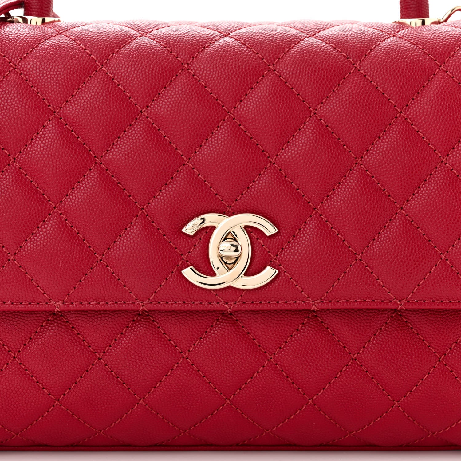 Chanel Caviar Quilted Small Coco Handle Flap Red 8 of 11