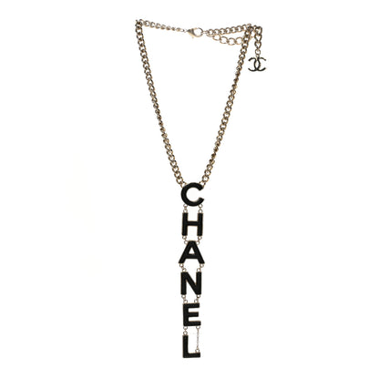 Chanel Metal Enamel Long Logo Necklace Gold Black 3 of 6