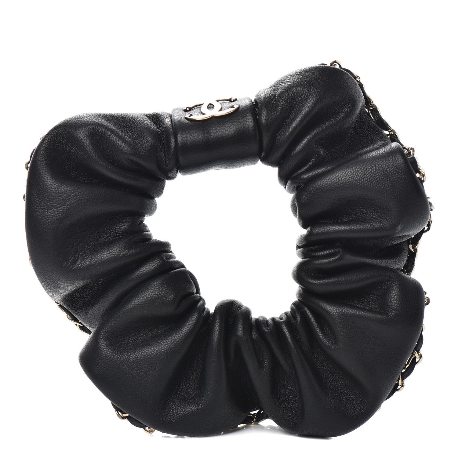 Chanel Lambskin Chain CC Hair Scrunchie Black Gold 1 of 5