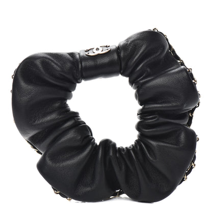 Chanel Lambskin Chain CC Hair Scrunchie Black Gold 1 of 5