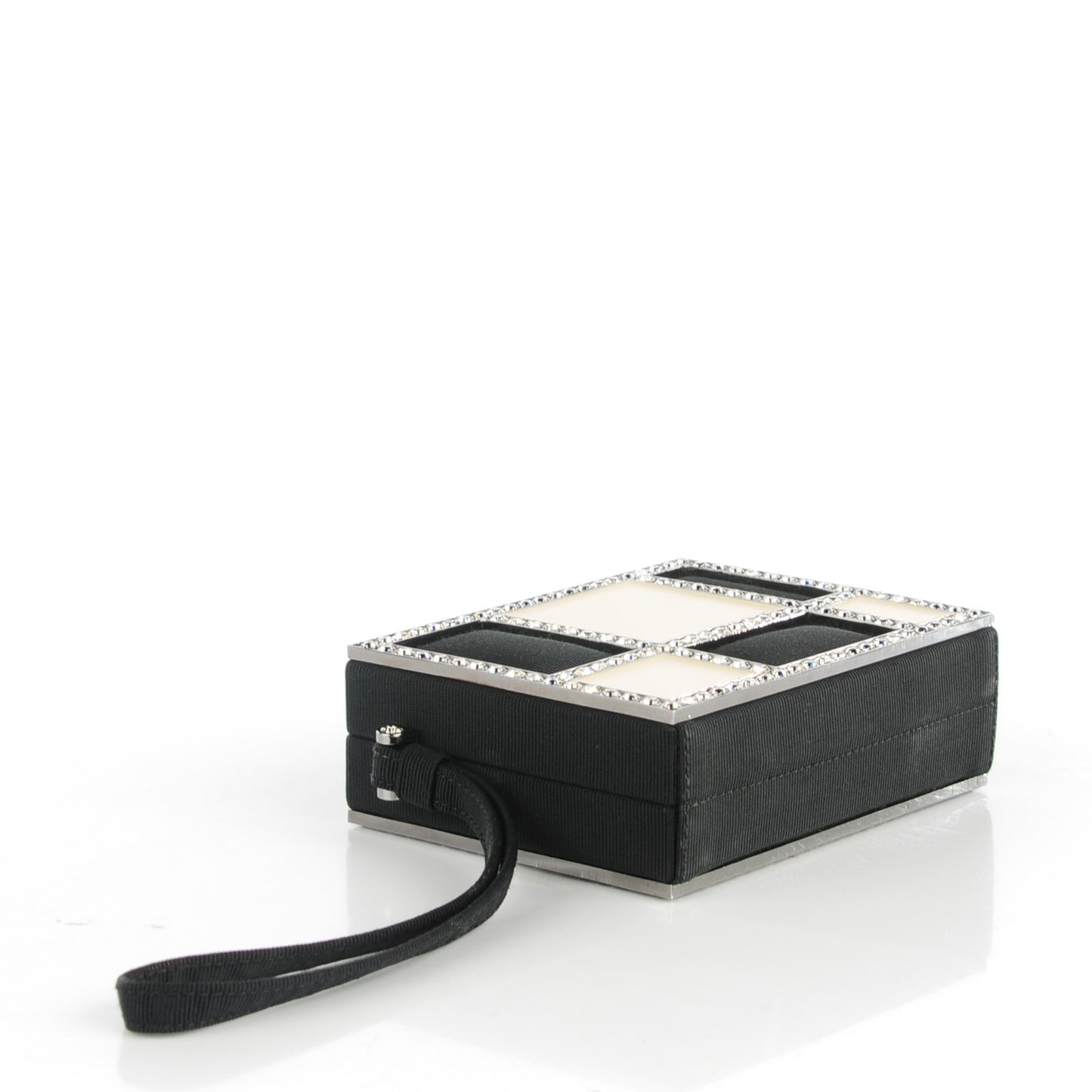 Grosgrain Crystal Box Wristlet Clutch Black White