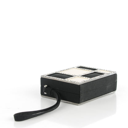 Chanel Grosgrain Crystal Box Wristlet Clutch Black White 3 of 6