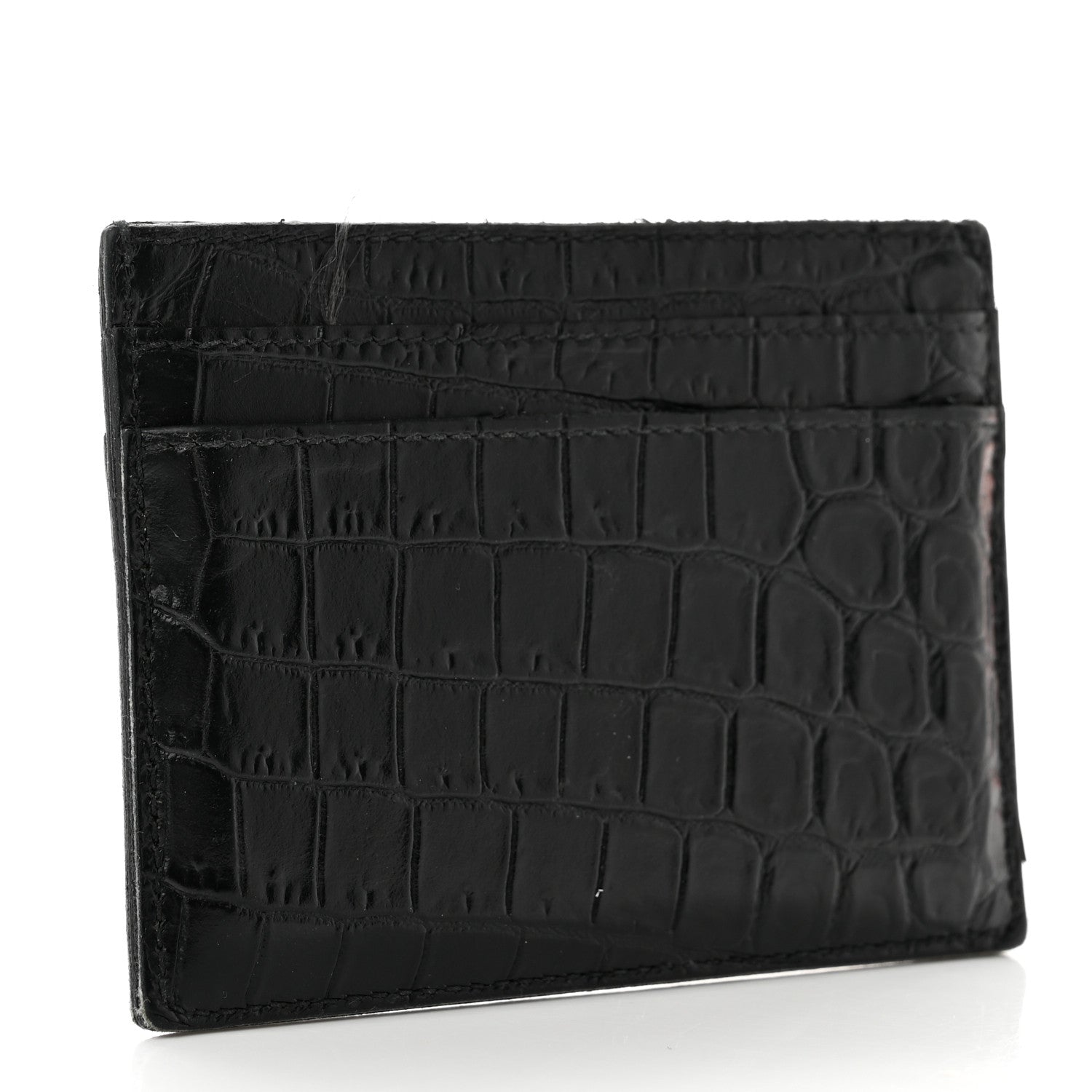 Saint Laurent Calfskin Crocodile Embossed Card Case Black 3 of 8