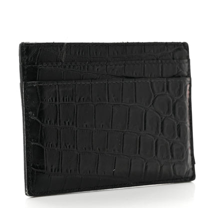 Saint Laurent Calfskin Crocodile Embossed Card Case Black 3 of 8