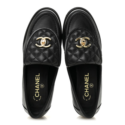 Chanel Lambskin Quilted CC Turnlock Loafers 38 Black 2 of 11