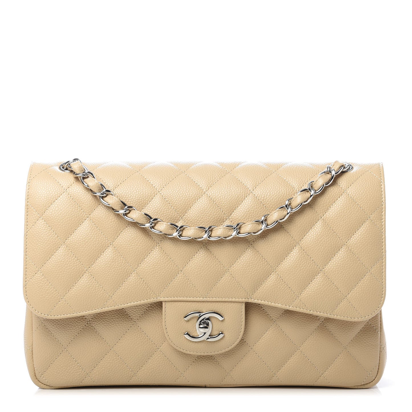 Caviar Quilted Jumbo Double Flap Beige Clair