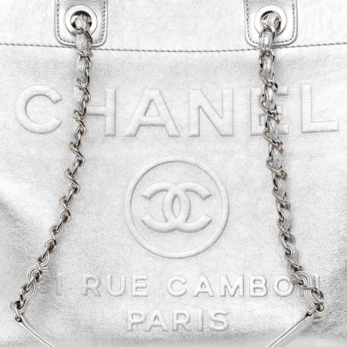 Metallic Calfskin Medium Deauville Tote Silver