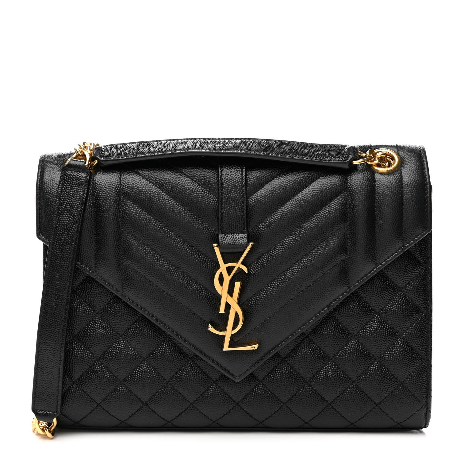 Saint Laurent Grain De Poudre Textured Mixed Matelasse Triquilt Medium Monogram Satchel Black 1 of 12