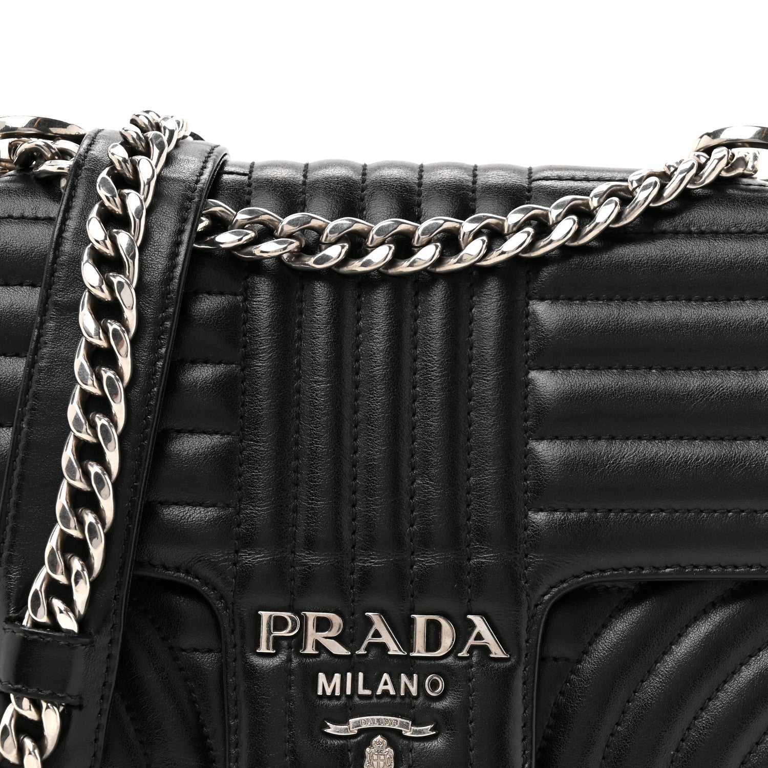 Prada Soft Calfskin Impunture Diagramme Medium Chain Flap Shoulder Bag Black 12 of 25