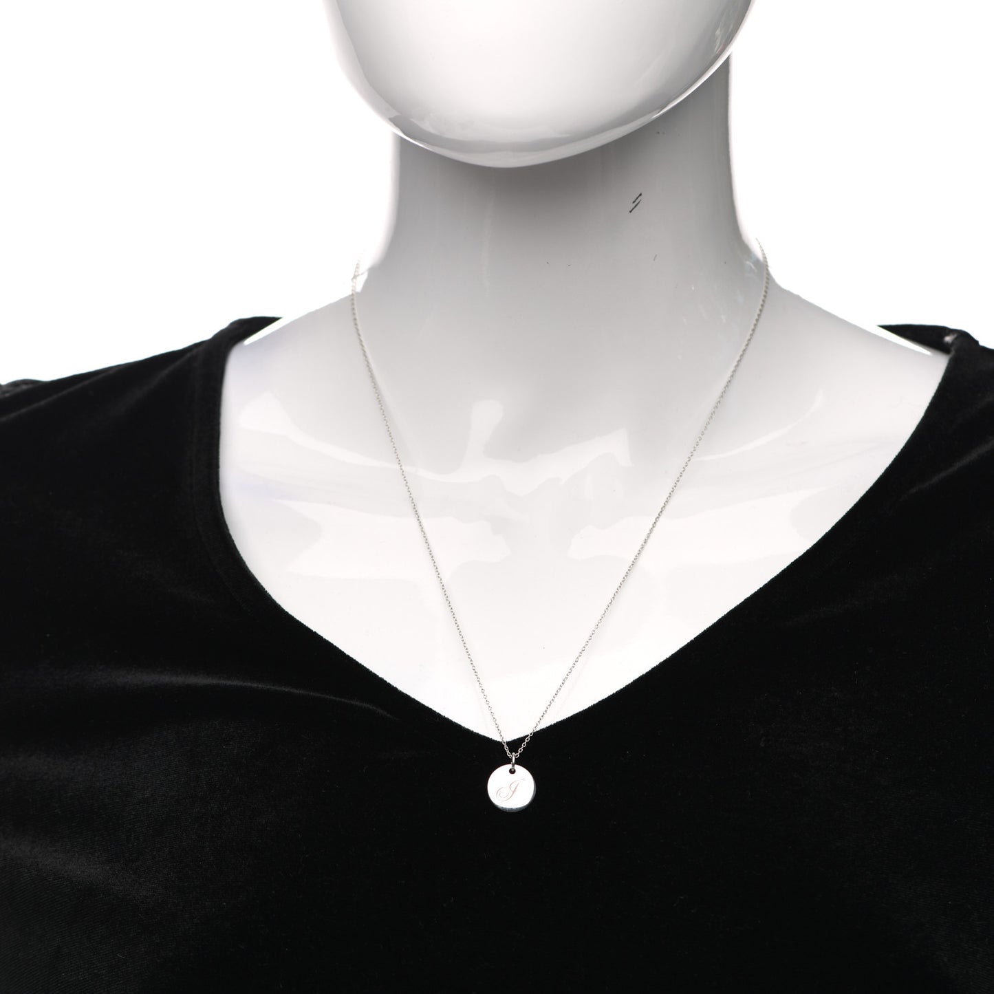 Sterling Silver Letter J Disc Pendant Necklace